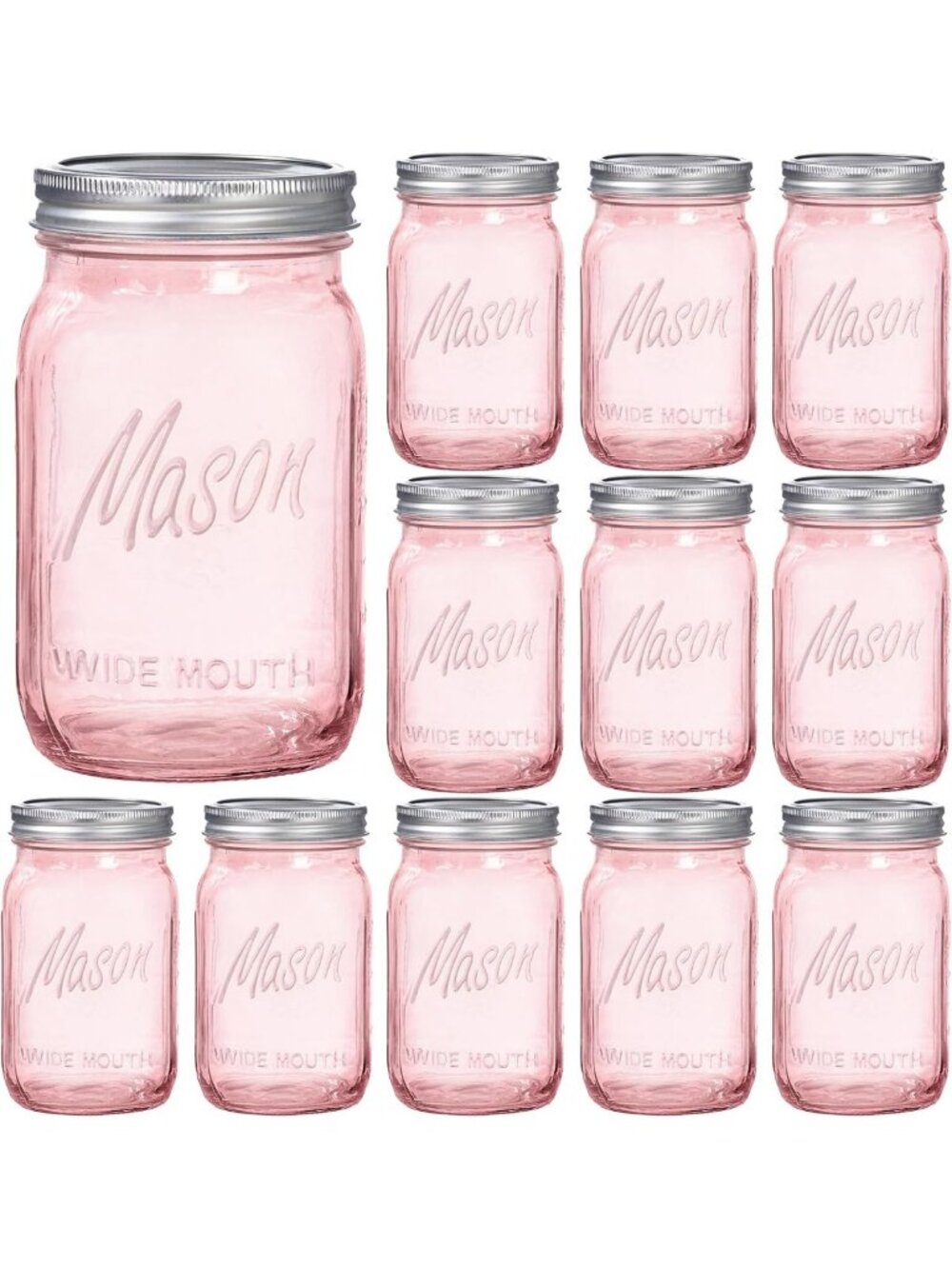32 oz Pink Wide Mouth Mason Jars - 12 Pack Glass Storage with Airtight Lids for